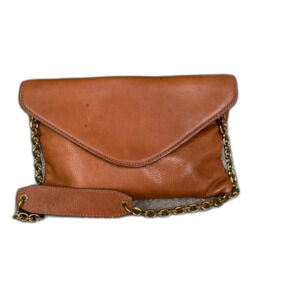 J. Crew Whiskey Tan Leather Envelope Shoulder Bag with Gold Chain Strap